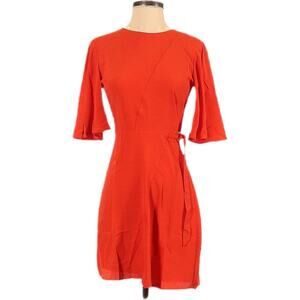 Topshop Belted Flutter Sleeve Keyhole Back Mini Dress Women’s Size 2 Orange